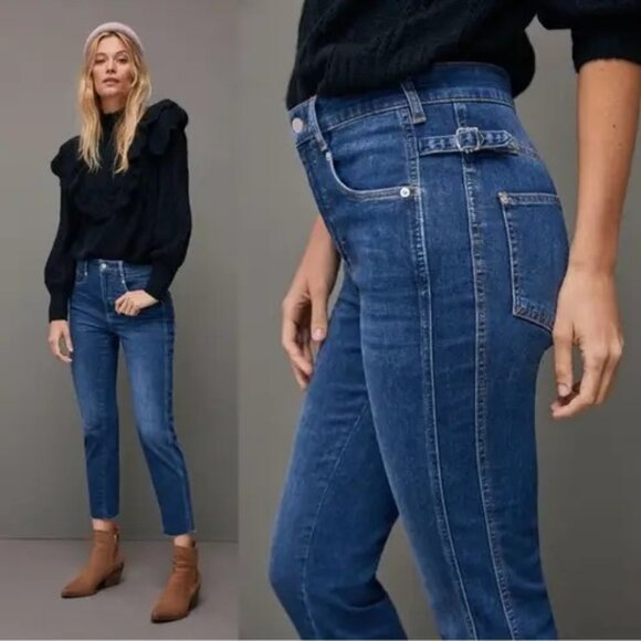Pilcro & The Letterpress Buckled High-Rise Cropped Slim Jeans Size 26 - Picture 1 of 14